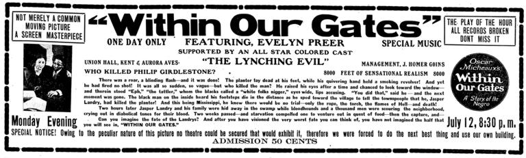 Within Our Gates 1920 Newspaper ad